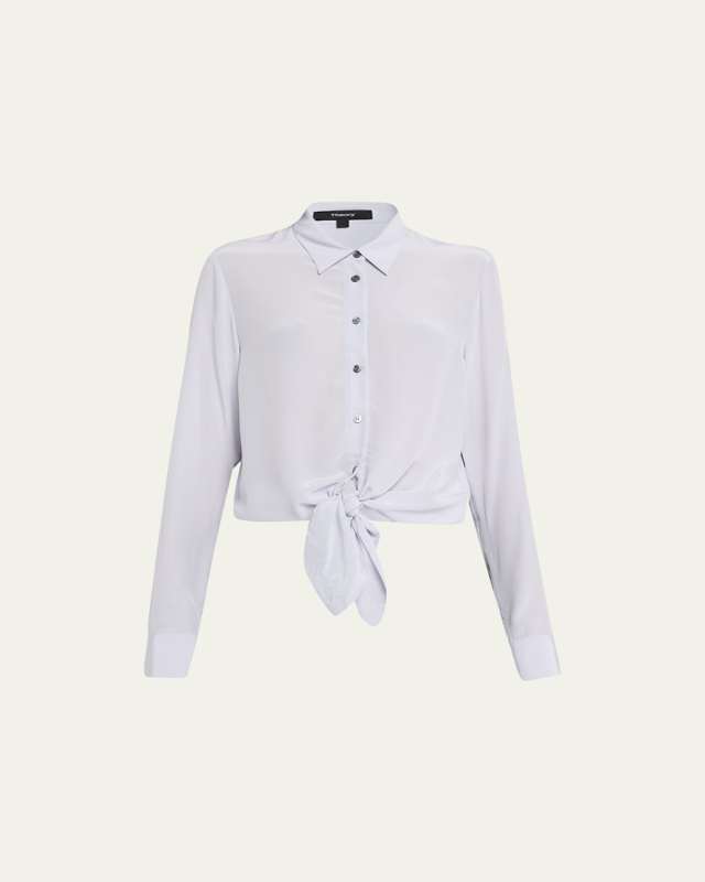 Button-Front Tie-Waist Viscose Shirt